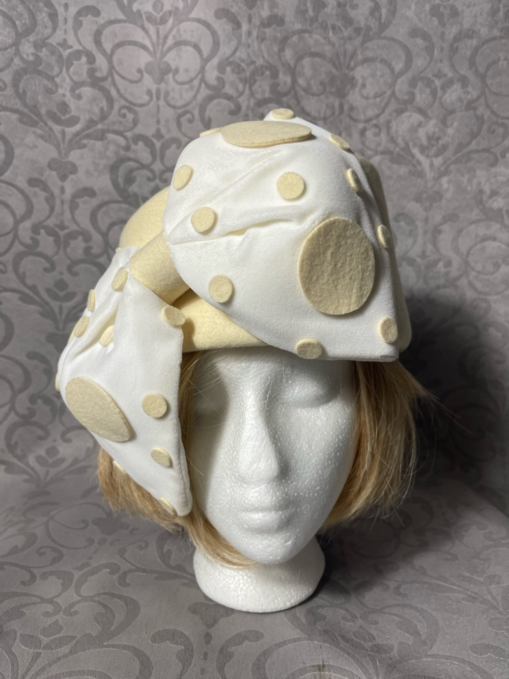 Vintage Deborah New York Wool Felt Polka Dot pillbox Sculptural Statement Hat